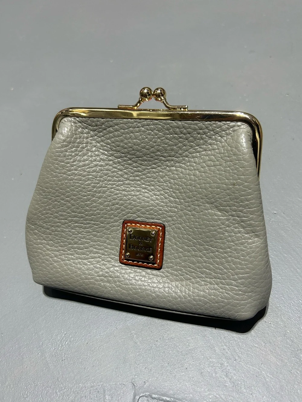 Dooney & Bourke Gray Large Framed Kisslock Leather Coin Purse